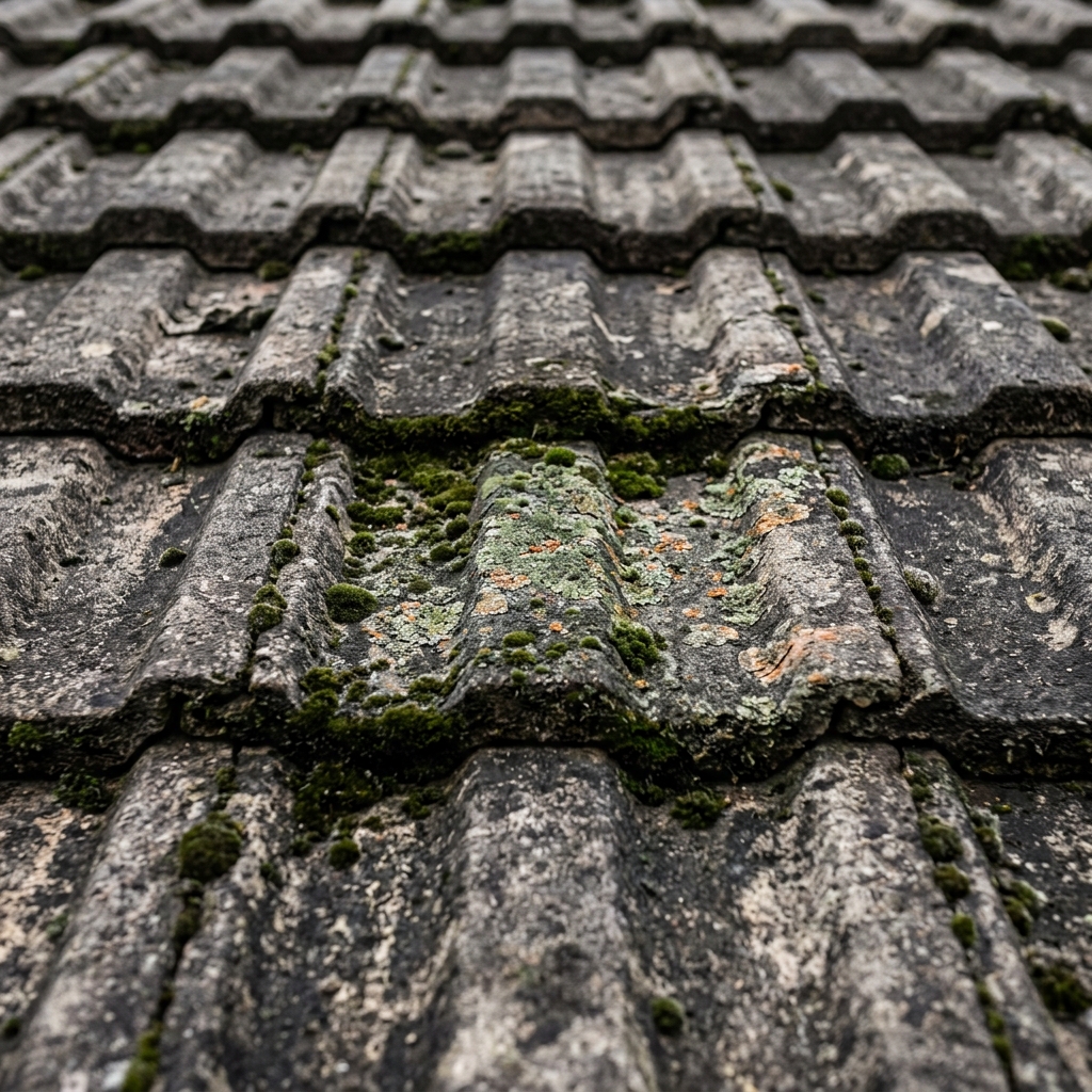 Dirty weathered roof before restoration